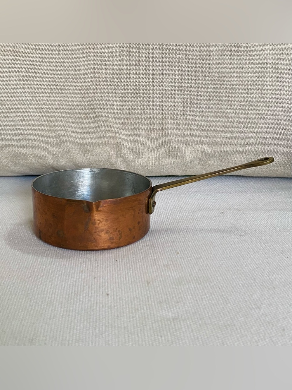 Vintage French Copper Saucepan with Brass Handle Marked 8